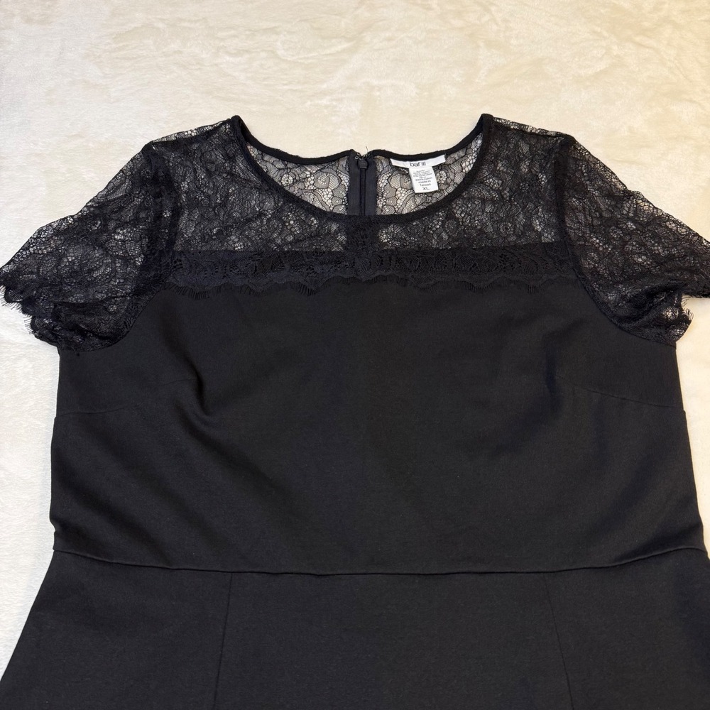 Black Lace Yoke Shift Dress Eyelash Hem XL Wedding Guest Dance Dress - Picture 2 of 10